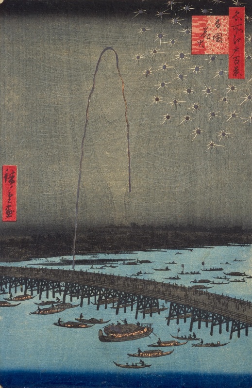 両国花火（広重の絵）